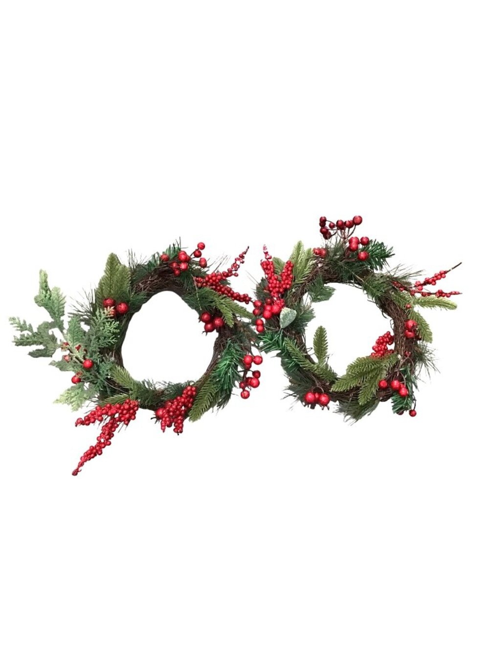 SET OF 2- 10 INCH DECORATIVE ARTIFICIAL MYRTLE CHRISTMAS WREATH